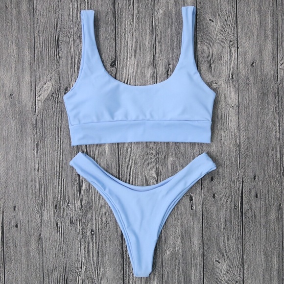 Baby Blue Tankini Thong Set [G] - Picture 2 of 3